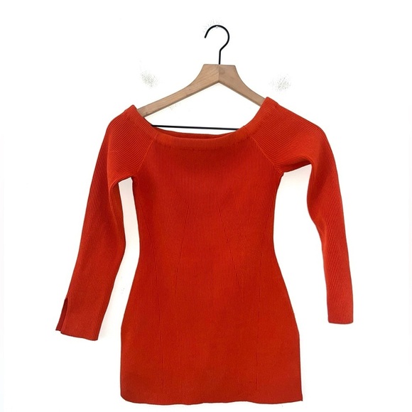 VERONICA BEARD Orange Derick Ribbed Off Shoulder Blouse Size Small - Picture 4 of 13